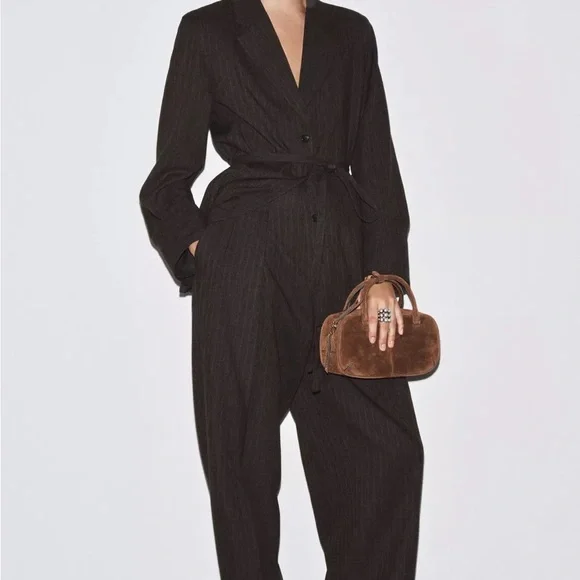 Zara herringbone belted blazer ZE collection in brown marl - small - Picture 4 of 10